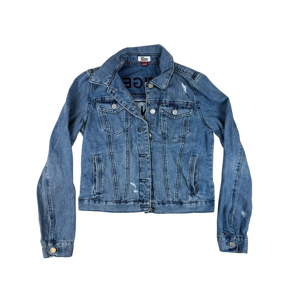 Tommy Hilfiger S Denim Jacket 90s Streetwear Cotton Embroidered Back Logo